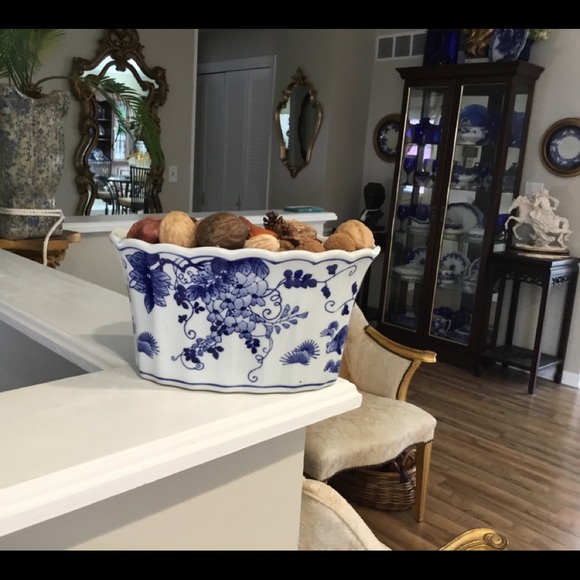 Blue & White Stoneware Bowl & Fruit & Nuts